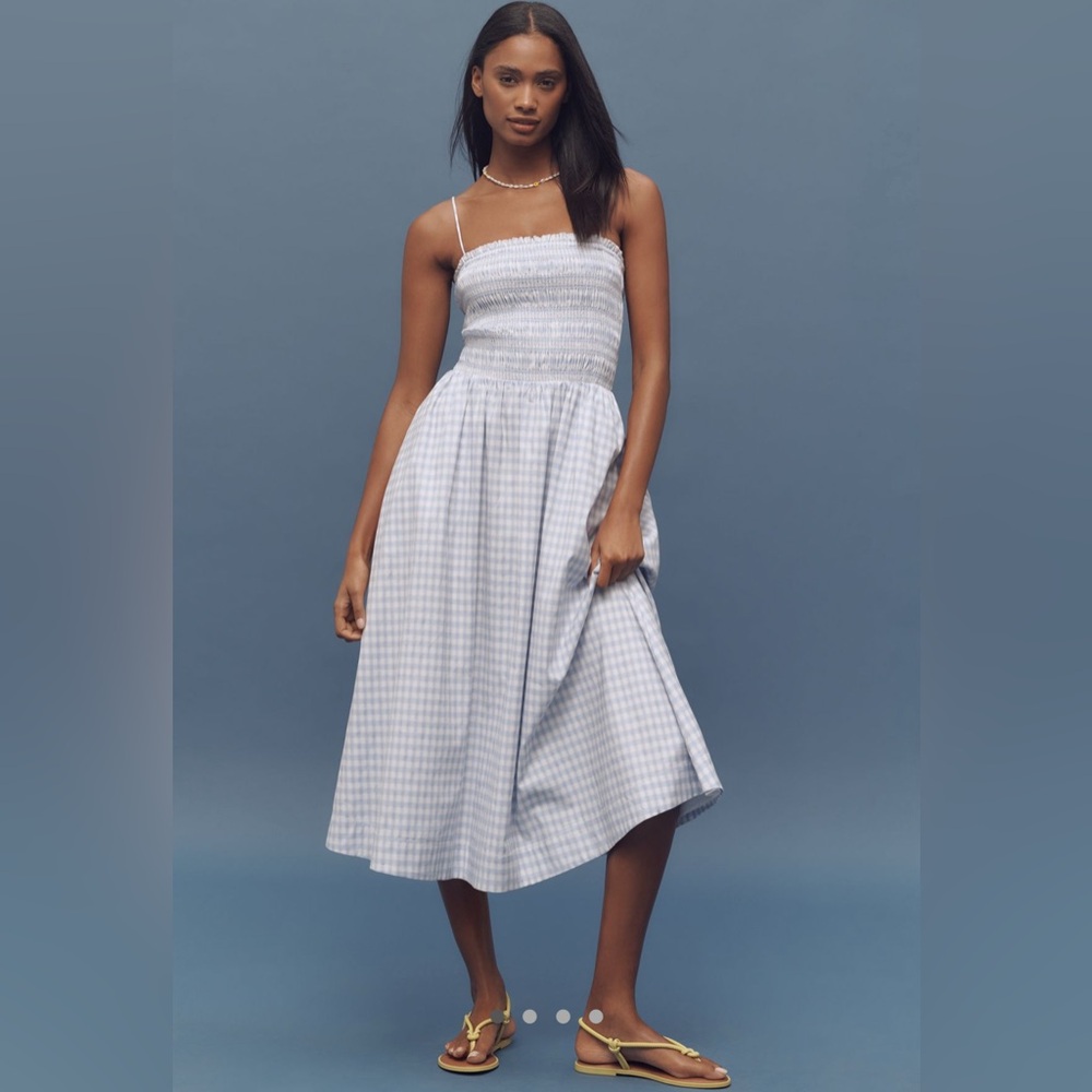 Reformation Kerrie Smocked Midi Dress Light Blue Gingham size 12 NWT